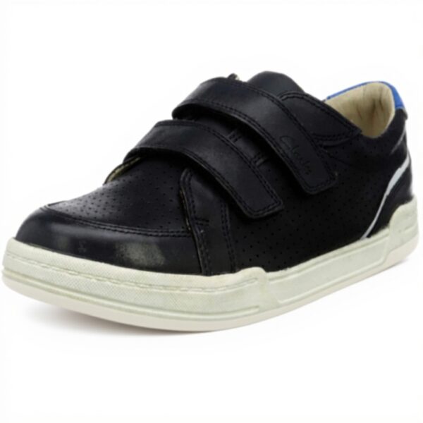 Clarks Boys Fawn Solo T Sneaker Navy Leather Comfort