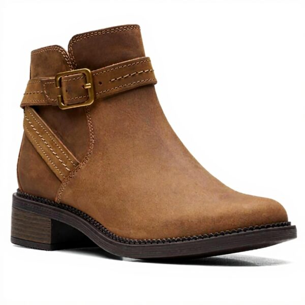 Clarks Womens Maye Ankle Boot Dark Tan Leather Comfort