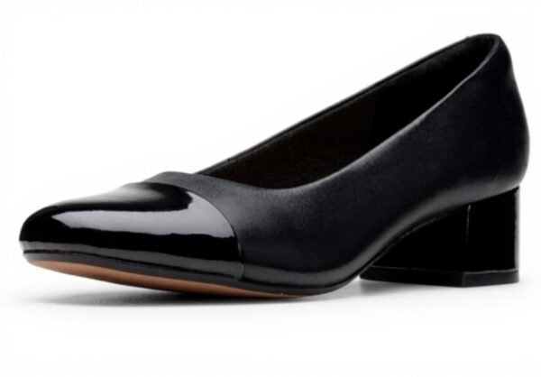 Clarks Black Leather Court Shoes Women Low Heel Pull On