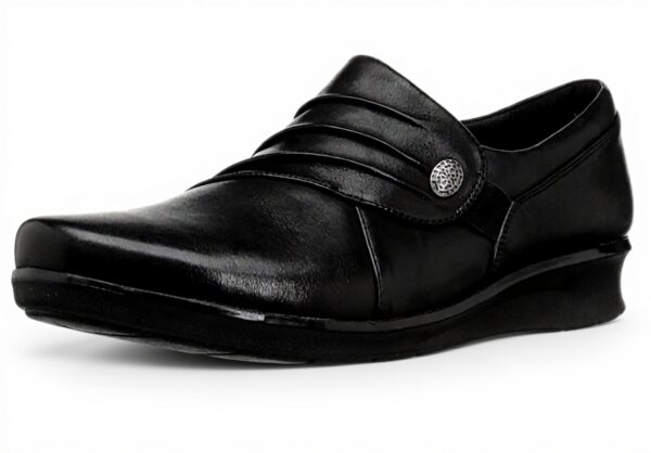 Clarks Women Loafers Black Leather Flat Shoes Comfort