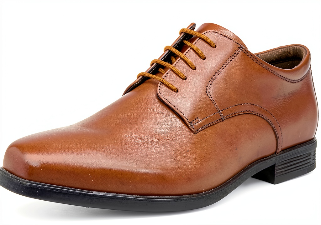 Clarks Howard Walk Oxford shoe in Dark Tan Lea on a wooden floor