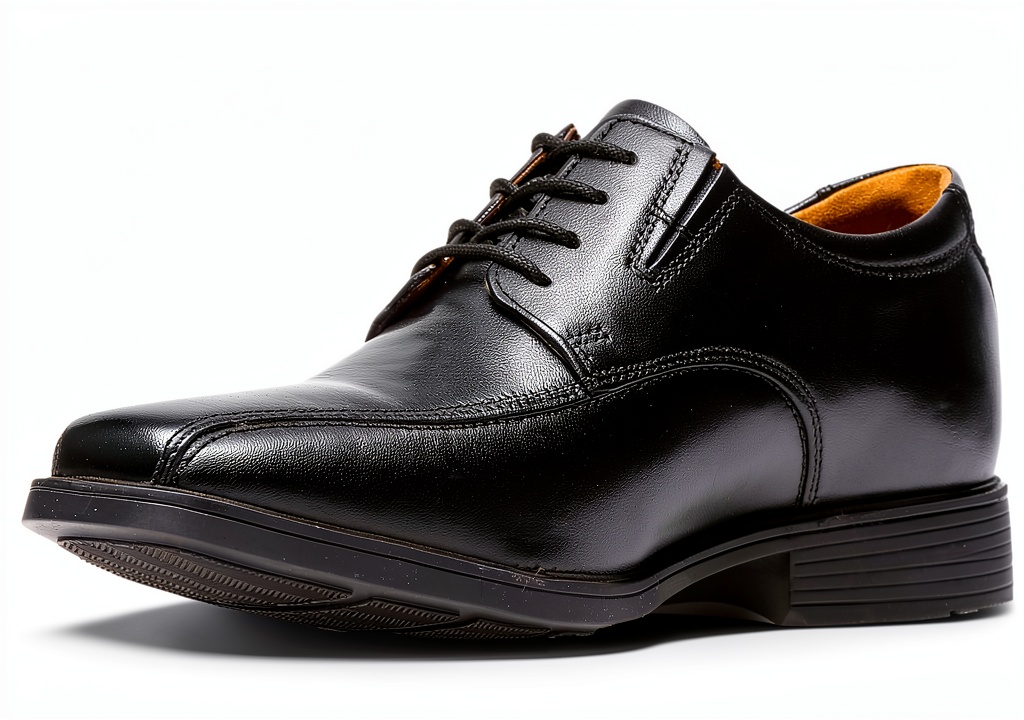 Clarks Tilden Walk Oxford shoes in black leather showing detailed craftsmanship