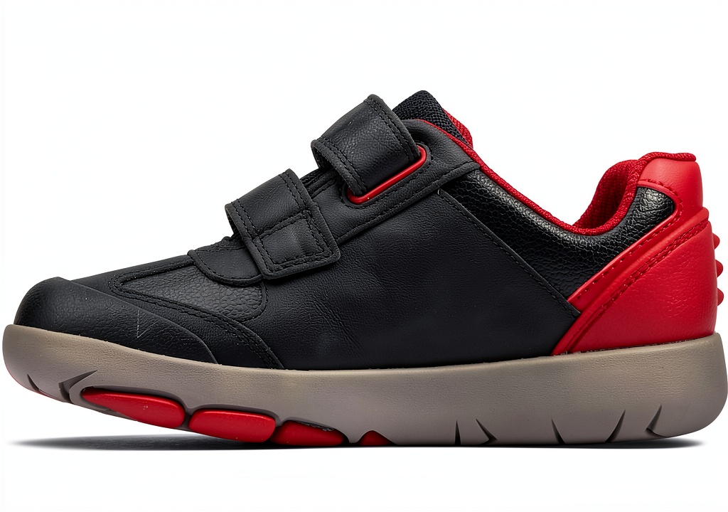 Clarks Boys Rex Play KSneaker in navy red leather on a child's foot